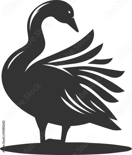 Silhouette of a goose preening its feathers animal vector