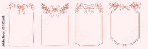 Decorative vintage frames with floral elements and romantic bows