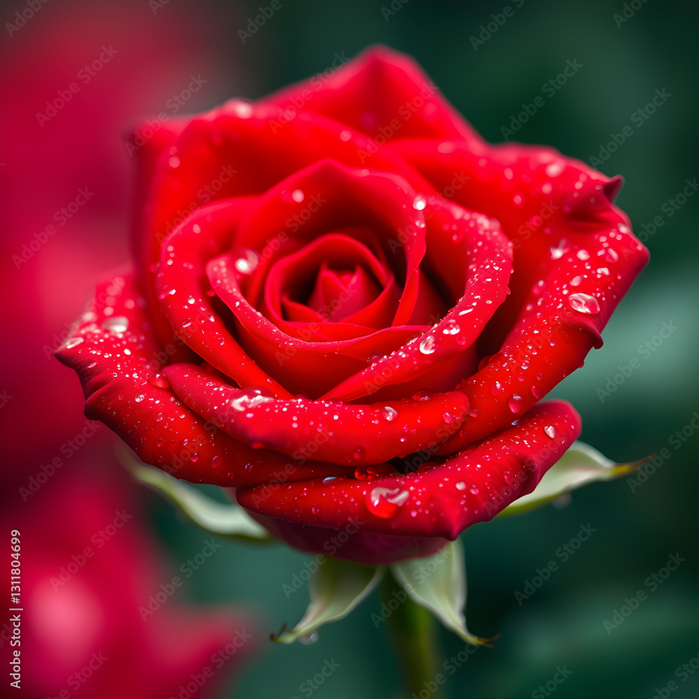 Close-up of a single red rose petal covered in tiny water droplets, highlighting the rich, luxurious texture and delicate details of the flower Close-up of a single red rose petal covered in tiny water droplets, highlighting the rich, luxurious texture and delicate details of the flower