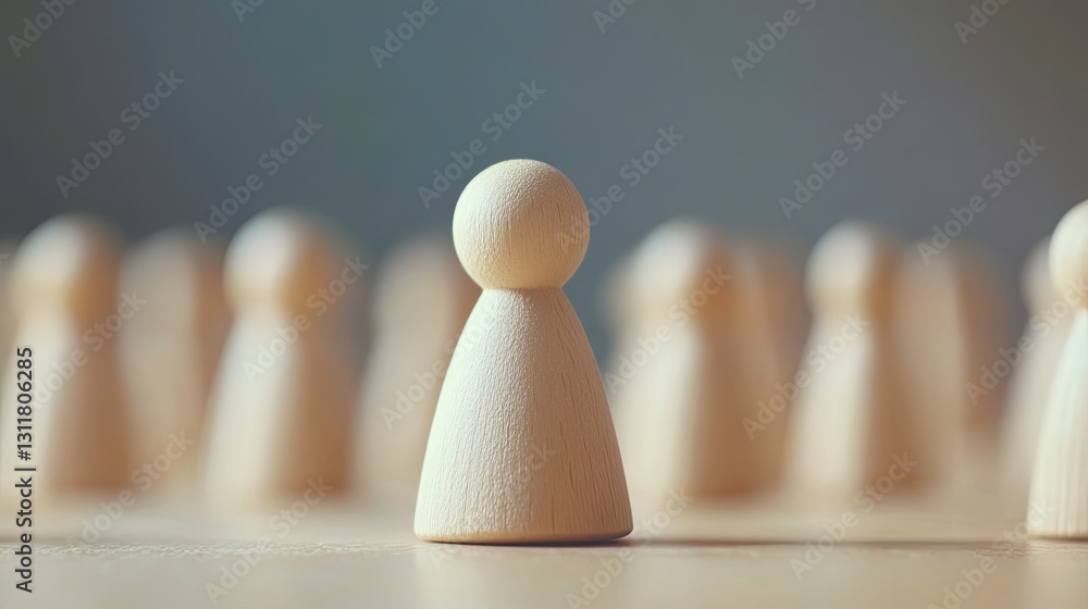 Wooden figures in soft focus, individuality and leadership concept Wooden figures in soft focus, individuality and leadership concept