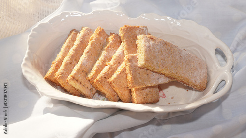 Home made soy cookies or okara cookies on white cloth. Healthy food.