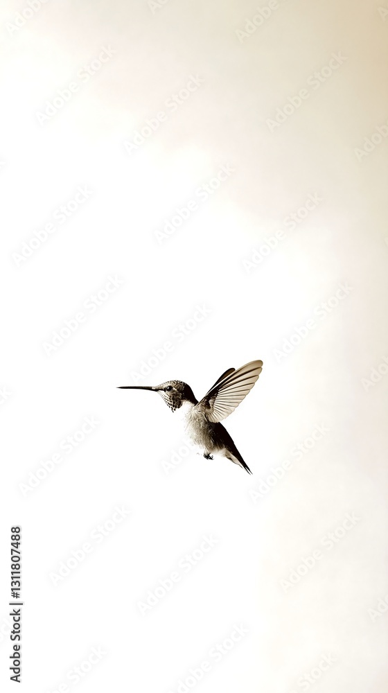 Hummingbird hovering gracefully in a light background Hummingbird hovering gracefully in a light background