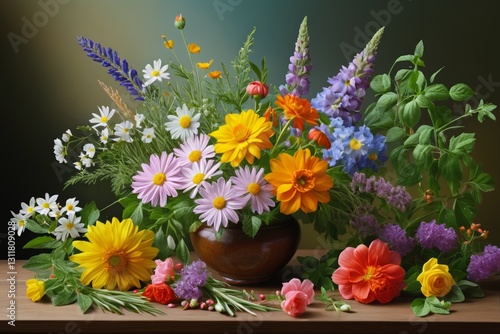 Wallpaper Mural there is a vase of flowers on a table with a green background Torontodigital.ca