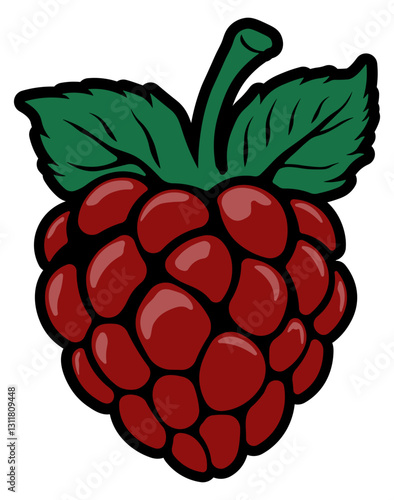 illustration of raspberry berry with black outline and transparent background
