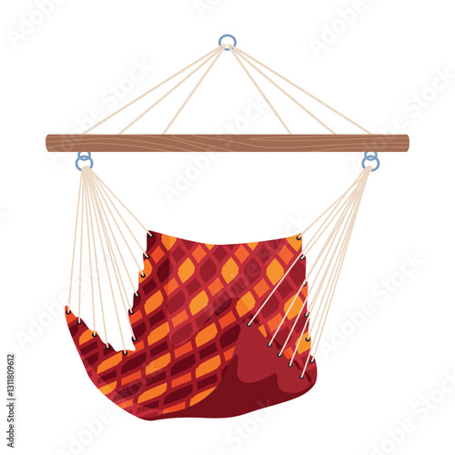 Illustration of hanging hammock with bright print isolated on white background giving feeling of relaxation during rest