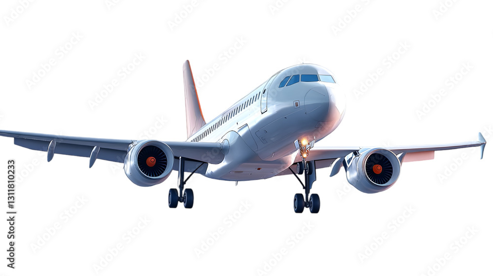 Naklejka premium Airplane Descends Smoothly on Runway, Isolated on White Background