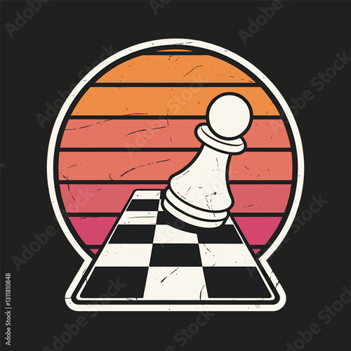 Pawns on chess board vector vintage t shirt design