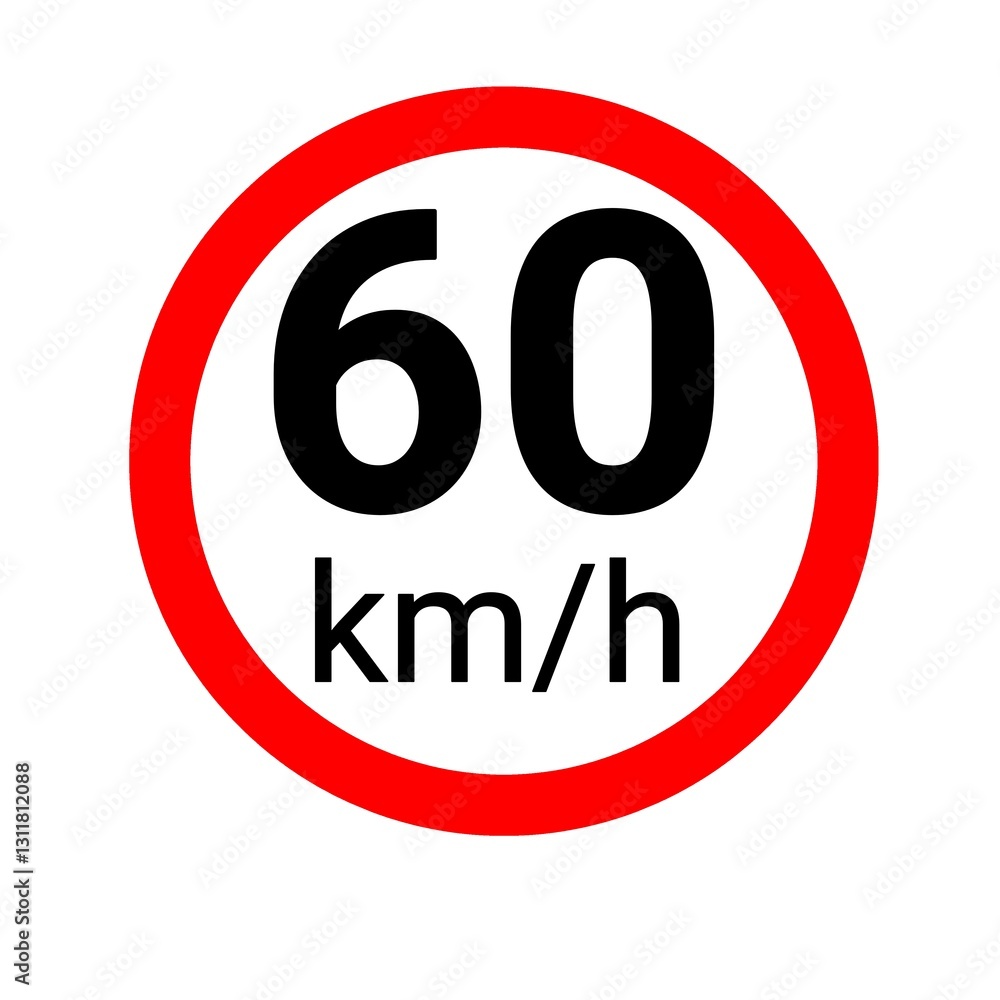 Illustration of a 60 km/h maximum speed limit sign symbol. Traffic icon, sign. Illustration of a 60 km/h maximum speed limit sign symbol. Traffic icon, sign.