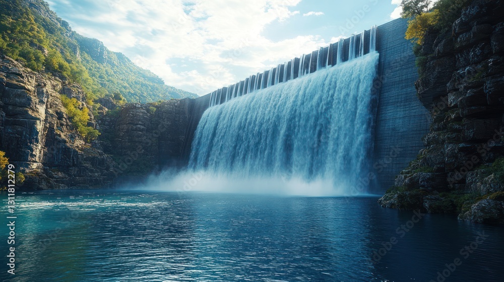 Fototapeta premium Modern hydroelectric dam with clean water flow, sustainable energy