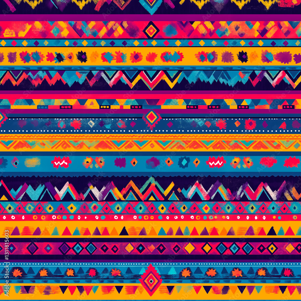 Vibrant geometric patterns showcasing colorful tribal designs and textures. Vibrant geometric patterns showcasing colorful tribal designs and textures.