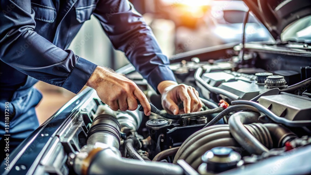 A Skilled Mechanic Carefully Inspecting and Maintaining the Intricate Components of a Vehicle Engine A Skilled Mechanic Carefully Inspecting and Maintaining the Intricate Components of a Vehicle Engine