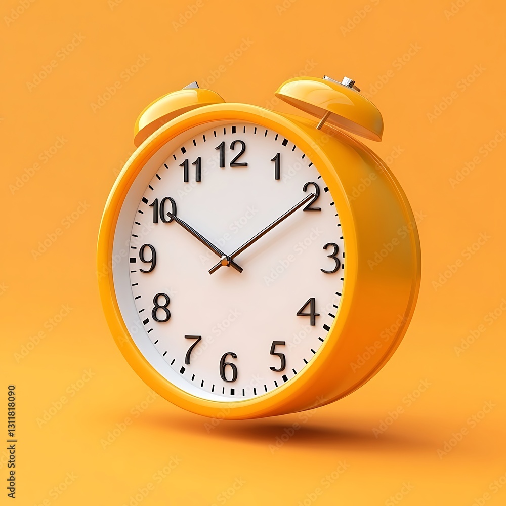 Yellow alarm clock floating on orange background. Yellow alarm clock floating on orange background.