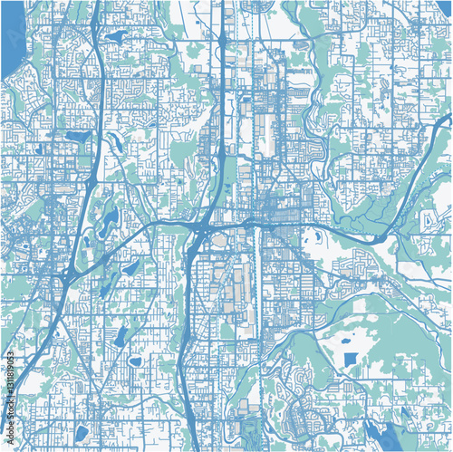 Map of Auburn in Washington in a professional blue style. Contains layered vector with roads water, parks, etc.