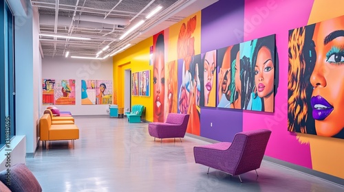 Colorful Art Gallery Interior with Seating