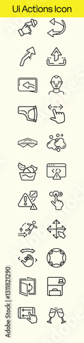 Obraz na płótnie A collection of line art icons depicting various hand gestures, directional arrows, and UI elements for user interface design. Includes swipe, zoom, and other interaction symbols. w salonie