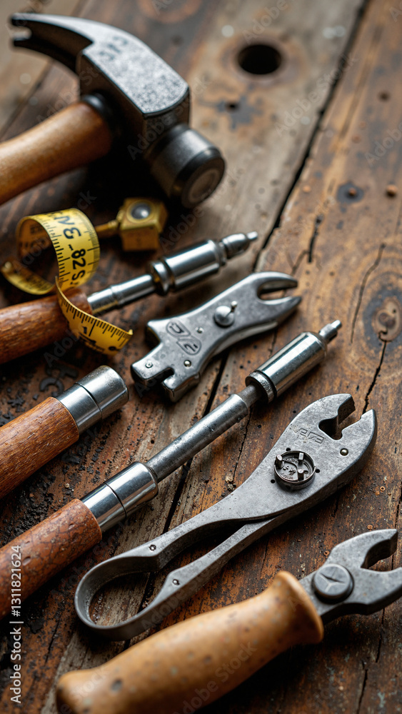 High-Resolution Stock Photo of Hand Tools on Rustic Workbench for DIY Blogs and Home Improvement Promotions High-Resolution Stock Photo of Hand Tools on Rustic Workbench for DIY Blogs and Home Improvement Promotions