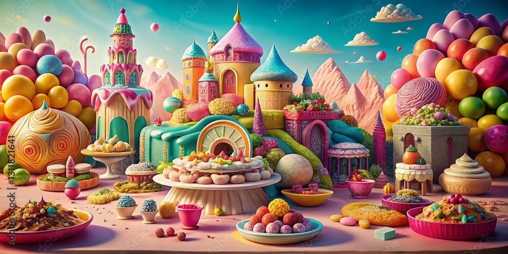 Whimsical Doodle Kingdom Castle Food Photography Background Whimsical Doodle Kingdom Castle Food Photography Background