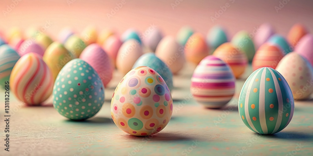 Fototapeta premium Whimsical Easter Eggs Tilt-Shift Line Art Pattern Background Stock Photo