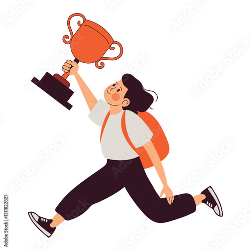 Best Student Running Excited with Trophy