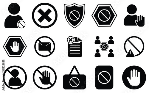 Blocked icon set. Containing forbidden sign, prohibited, banned, error of  vector illustration