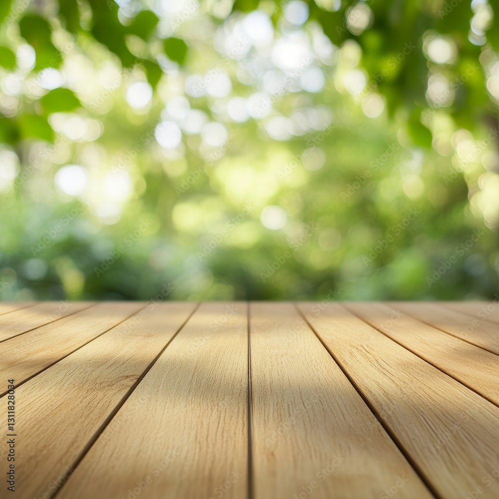 close-up of a wooden floor with garden background close-up of a wooden floor with garden background