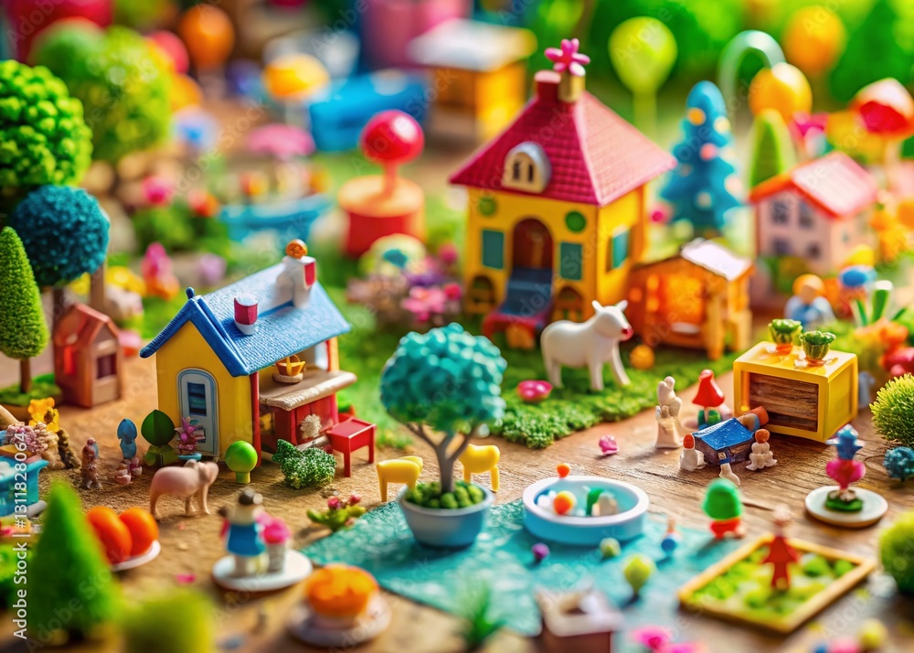 Naklejka premium Whimsical Home Decor Doodle Art Collage: Tilt-Shift Miniature Photography