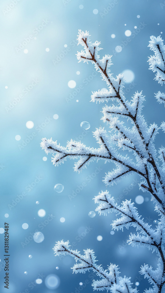 Enchanting Ice Blue Landscape with Frost-Covered Branches for Winter-Themed Marketing and Wellness Promotions Enchanting Ice Blue Landscape with Frost-Covered Branches for Winter-Themed Marketing and Wellness Promotions