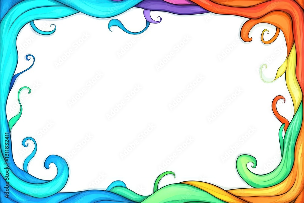 Naklejka premium Whimsical colorful frame with swirling organic forms against a plain backdrop
