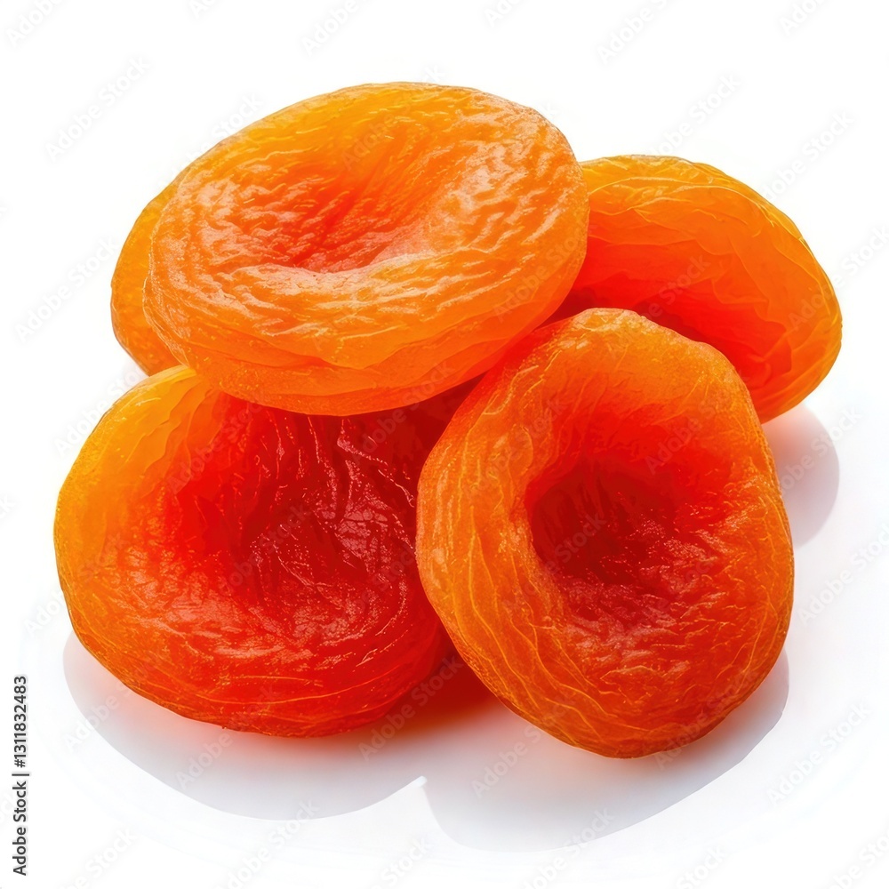 Dried apricots arranged together, showcasing their vibrant orange color and unique shape against a reflective background. Dried apricots arranged together, showcasing their vibrant orange color and unique shape against a reflective background.