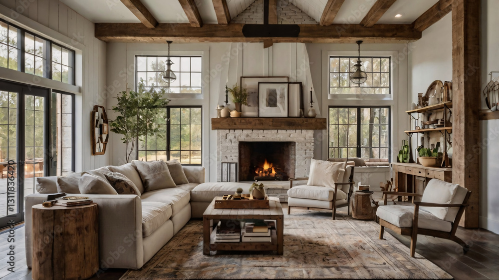 This living room combines rustic and contemporary elements for a cozy yet stylish look. This living room combines rustic and contemporary elements for a cozy yet stylish look.
