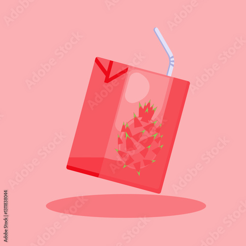 Flat illustration dragonfruit juice, summer fresh fruit