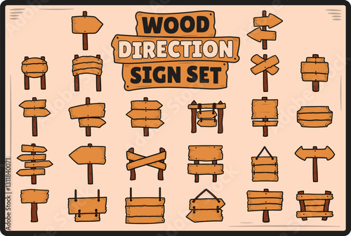 Hand Drawn Wood Direction Sign Set