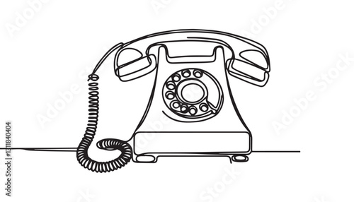 Continuous one single minimal line drawing telephone