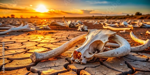 Wild Elephant Bones in Savannah, Bokeh Background, Nature Photography