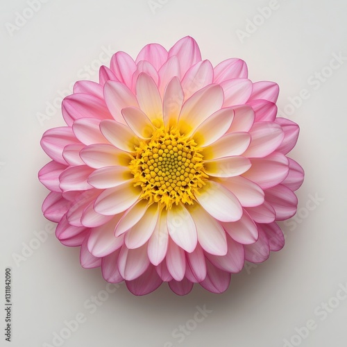 Pink and Yellow Dahlia Flower Closeup on Beige Background