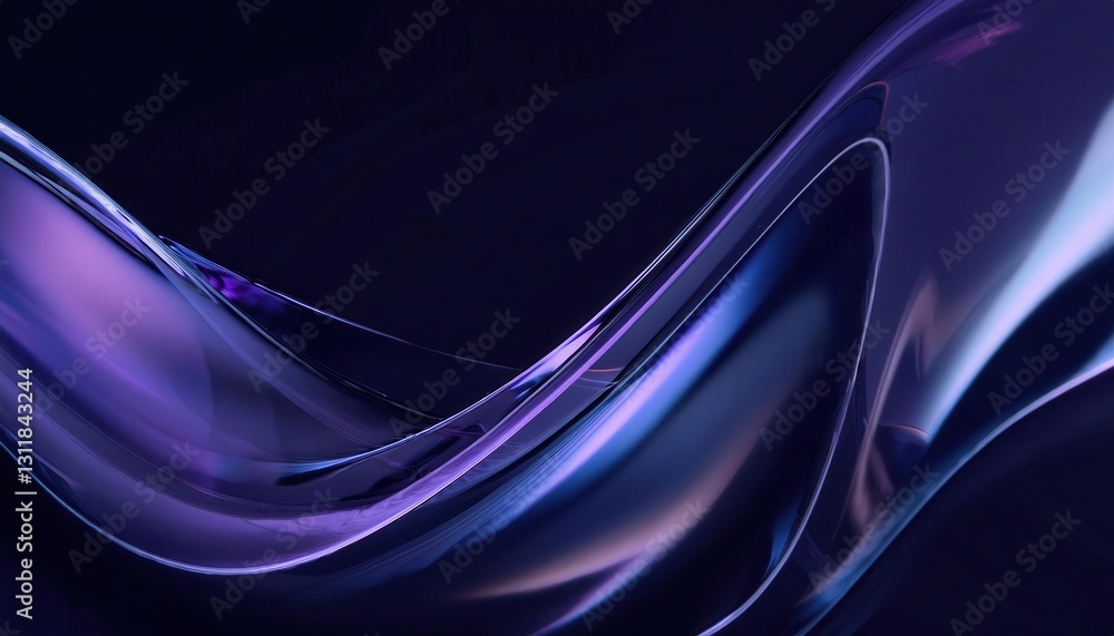 Fototapeta premium flowing glass wave with futuristic neon purple and blue reflections on a dark background, abstract fluidity, modern design