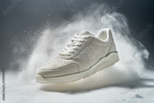 Close-Up of a Luxury Sneaker in Powder with a Subtle Dust Cloud Rising v2