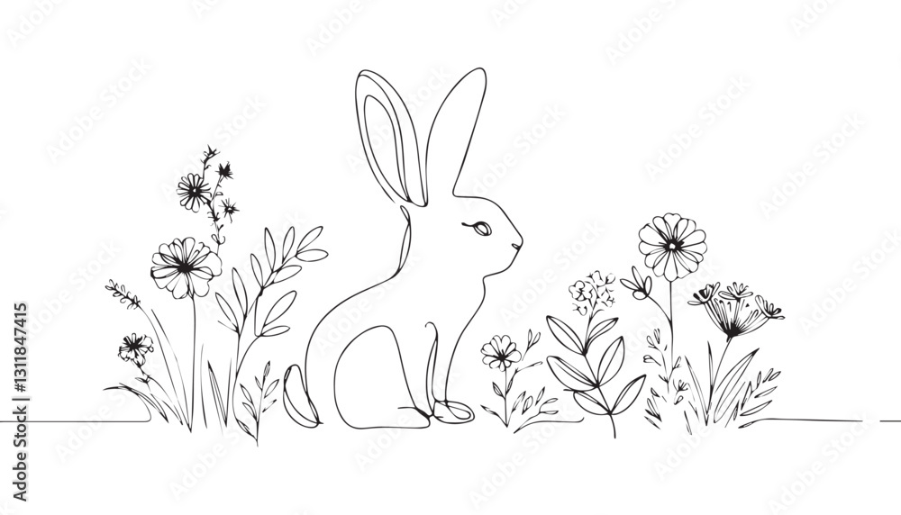 Continuous one single minimal line drawing easter Continuous one single minimal line drawing easter