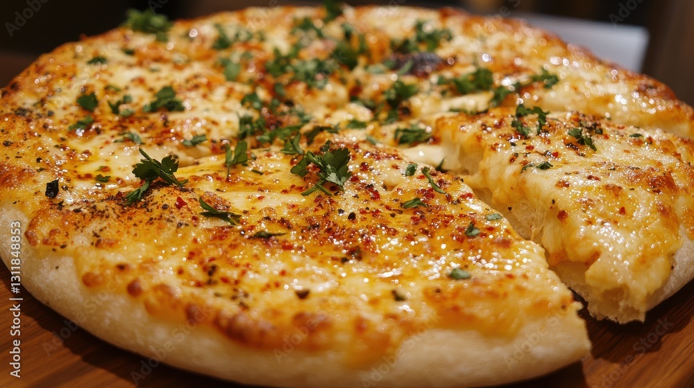 Cheesy Pizza with Bubbling Mozzarella and Chili Flakes Cheesy Pizza with Bubbling Mozzarella and Chili Flakes