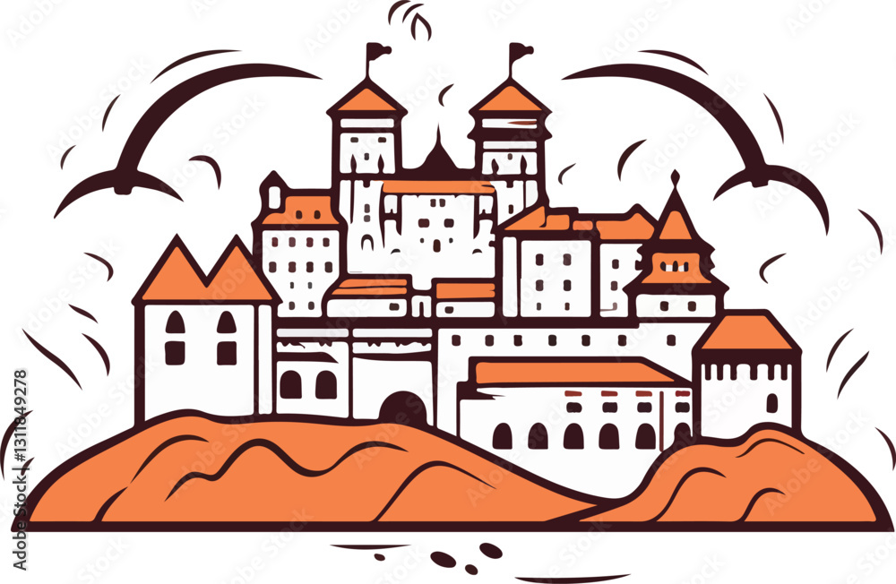 Fototapeta premium Cartoon Castle on Hill