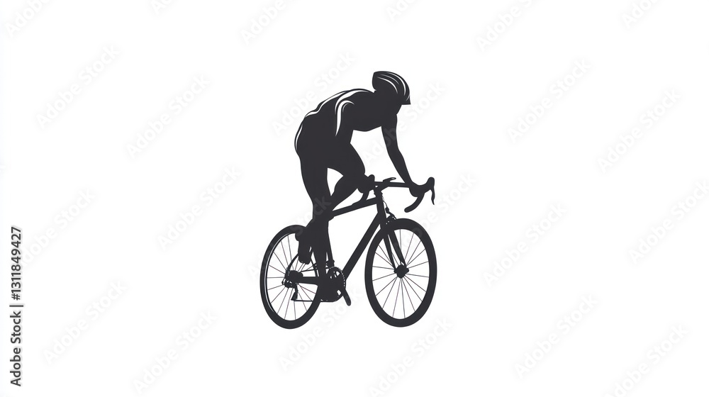 Fototapeta premium Cyclist silhouette, racing pose, outdoors, background white, stock photo