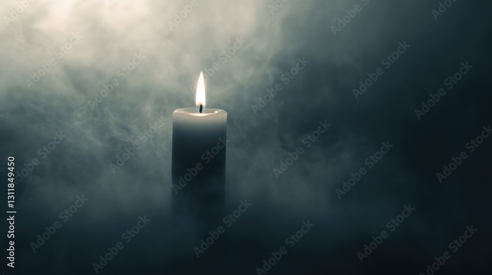 Fototapeta premium Single candle in smoky gloom, contemplative scene