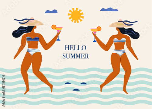Vector card with woman and coctail