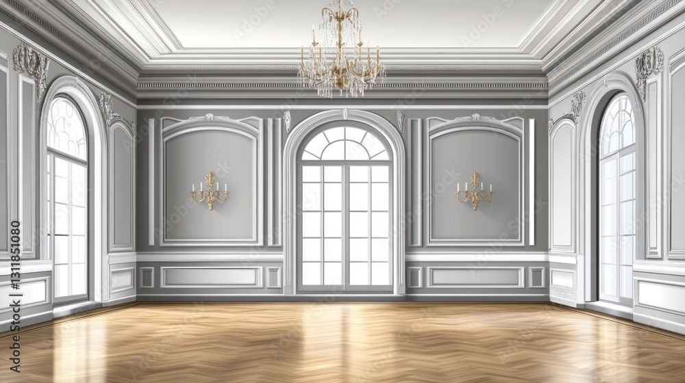 Elegant Empty Room Interior with Hardwood Floor and Ornate Details Elegant Empty Room Interior with Hardwood Floor and Ornate Details