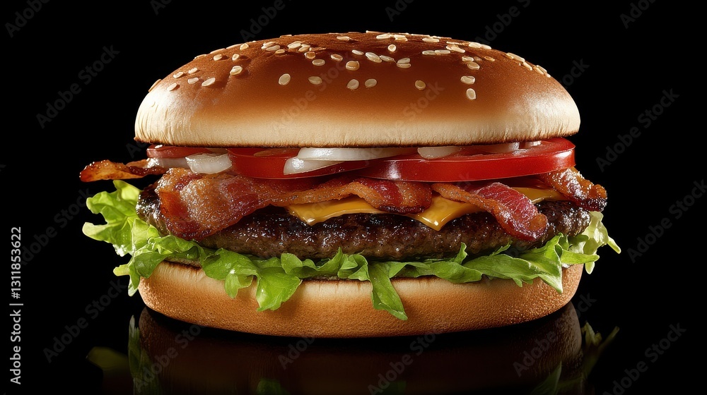 Juicy Bacon Cheeseburger with Fresh Lettuce and Tomato Juicy Bacon Cheeseburger with Fresh Lettuce and Tomato