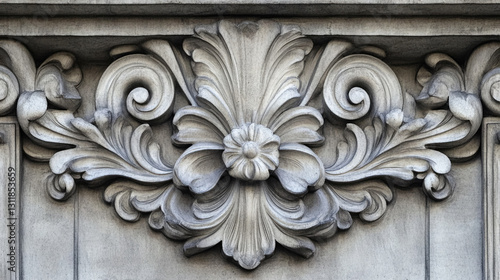 Intricate stone floral carving on architectural facade design