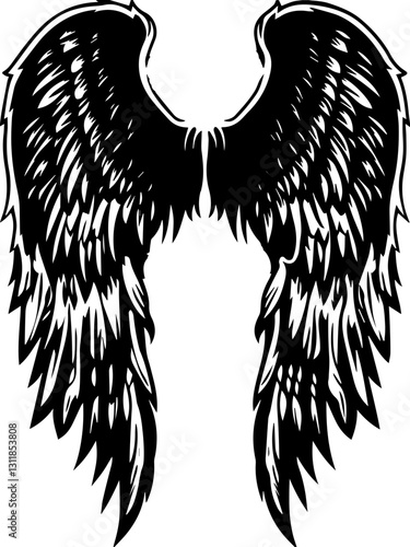 SVG vector features classic demons and eldritch entities. Elegant Black Wings Illustration for Artistic Use