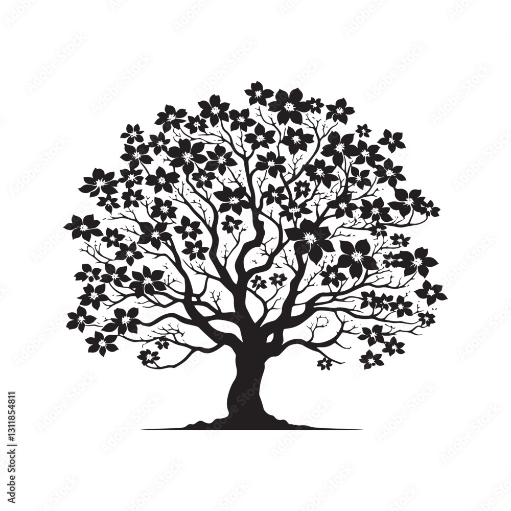 Flowering Dogwood Silhouette - Minimalist Flowering Dogwood Tree Design - Flowering Dogwood Tree Vector - Tree Illustration. Flowering Dogwood Silhouette - Minimalist Flowering Dogwood Tree Design - Flowering Dogwood Tree Vector - Tree Illustration.