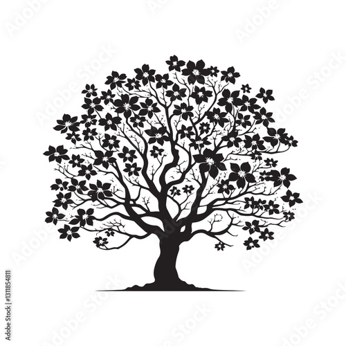 Flowering Dogwood Silhouette - Minimalist Flowering Dogwood Tree Design - Flowering Dogwood Tree Vector - Tree Illustration.