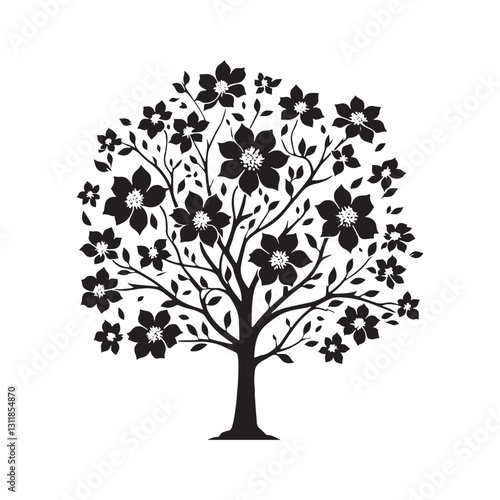 Flowering Dogwood Silhouette - Minimalist Flowering Dogwood Tree Design - Flowering Dogwood Tree Vector - Tree Illustration.